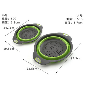 Foldable Drain <b>Basket</b> 2 Piece Set Round Extendable <b>Plastic</b> Colander For Fruit Vegetable Straining - Product Image 3
