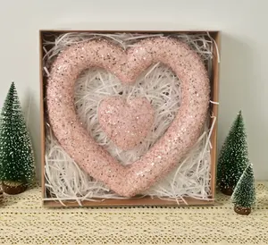 Luxury Double Heart Gift Wreath Wall Hanging Valentines Tinsel Decorative Wreaths