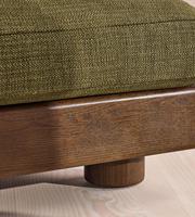 Canapé en tissu personnalisé avec base en bois massif, style Wabi Sabi, profil bas, revêtement en lin texturé olive, canapé design pour salon