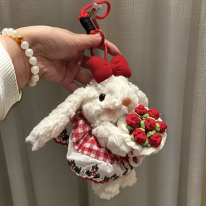 고품질 만화 인형 키체인이 있는 털복숭이 토끼 귀 가방 참 장식; 털빠짐이나 걸림 현상 없음, 튼튼한 걸이용 로프, 쉽게 떨어지지 않음 - Product Image 4