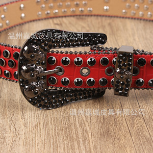 <b>Red</b> Rhinestone Skull <b>Belt</b> Alloy Pin Buckle Hip Hop Style Metal <b>Belt</b> 105cm 115cm 125cm 135cm - Product Image 1