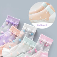 Lot de chaussettes d'été décontractées fines et adorables à volants motif fraise pour filles et enfants, en maille transparente