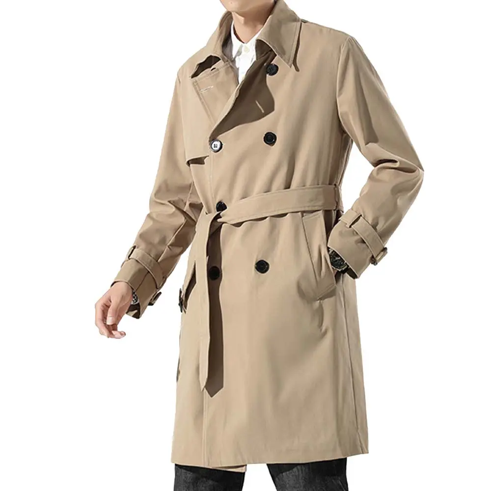 Spring and autumn new double-breasted trench coat men's fashion handsome coat english style long coat