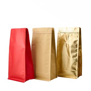 Sachets de café en aluminium doré à fond plat recyclables écologiques personnalisés Sacs en plastique Sacs d'emballage à fermeture éclair avec valve - Product Image 2