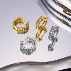ต่างหูแบบห่วง ไทเทเนียมสตีล ประดับเพชรเซอร์คอน เหมาะสำหรับใส่ทุกวัน - Product Image 1