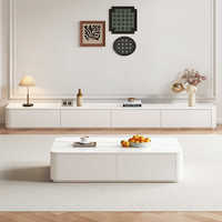 Meuble TV Blanc en Pierre Frittée, Combinaison Table Basse Sol-Plafond, Usage Domestique Moderne et Simple