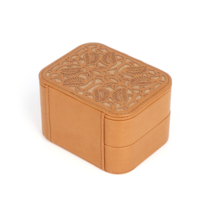 Caja de Joyería de Cuero Premium para Mujer, con Corte Láser, Color Ámbar Naranja, Organizador para el Transporte Diario, Estuche de Almacenamiento Estético - Product Image 4