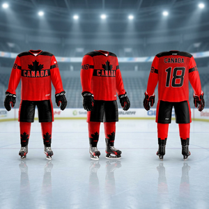 Ensemble de maillots de hockey sur glace unisexe, couleur personnalisée, logo bleu rayé, imprimé par transfert thermique, col en V, évacuation de l'humidité, sans manches, 100% coton - Product Image 3