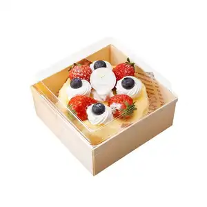 Transparent Wooden Cake Box biodegradable food grade disposable baked wood dessert pastry packaging box