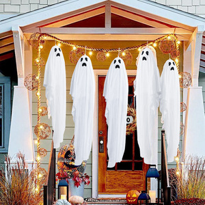 Decoraciones de Fantasmas de Halloween para Exteriores, Paquete de 3 Adornos Colgantes de Tela Transparente Blanca para Fiesta de Halloween - Product Image 2