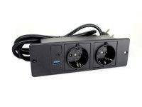 Boîtier de connexion encastré dissimulé avec 2 prises EU standard 10A, multiprise, charge USB Type-C, câble de 1 mètre