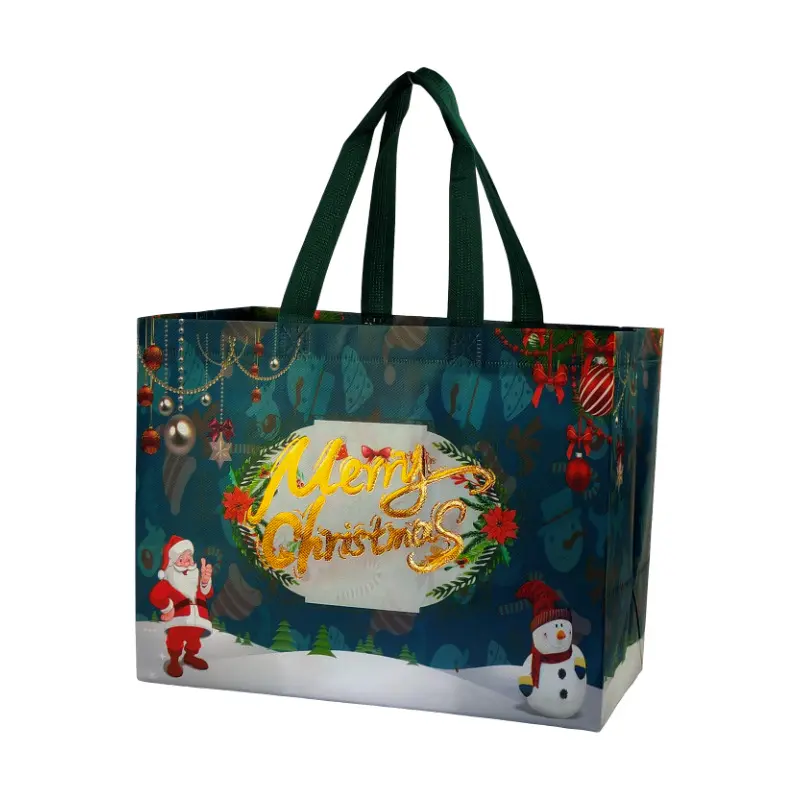 クリスマス環境にやさしいリサイクル可能な不織布トートバッグ再利用可能なホリデーショッピングバッグ不織布ラミネートバッグ