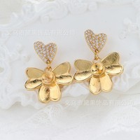 Nouvelles boucles d'oreilles clous en forme de calebasse et de fleur, style chinois, faites à la main, exquises, avec support vide pour perles DIY, unisexe, pour usage quotidien
