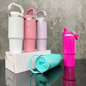 Glossy Colored Sublimation 30oz Water Bottle Student Kids Stainless Steel Tumbler with Straw - Product Image 1