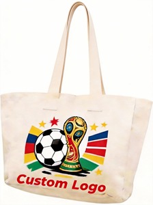 Low MOQ Custom Recyclable Eco-friendly Foldable Large Capacity <b>Canvas</b> Shoulder Long Handle Shopping Bag Football Fans <b>Box</b> - Product Image 2