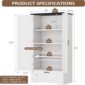 Armario de Almacenamiento para Cocina con Puertas Corredizas, Cajón y Estantes Ajustables, Armario Moderno de Madera Maciza para Cocina - Product Image 2