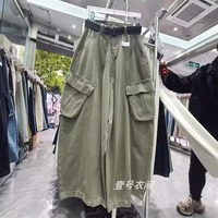 Nouvelle collection Printemps 2026 – Jean cargo vintage bleu grunge pour femme, coupe boyfriend à jambe large, ourlet traînant en forme de scimitar, chic et décontracté, vente en gros