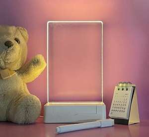 Tableau mémo en acrylique Effet 3D Lumière nocturne LED Couleur chaude Base de lampe en acrylique illusion vierge avec stylo effaçable Décoration DIY - Product Image 2