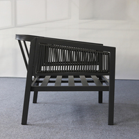 Ensemble de canapé vert sauge avec dossier en corde, 4 pièces, comprenant 2 fauteuils et une table basse, mobilier de patio avec coussins crème pour jardin