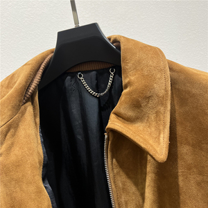 Venta al por mayor Casual logotipo personalizado cremallera gran bolsillo suave genuino piel de oveja abrigo Streetwear mujeres otoño Vintage <span class=keywords><strong>chaqueta</strong></span> de cuero de ante - Product Image 3
