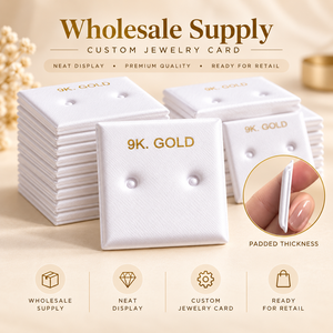Kartu <span class=keywords><strong>Display</strong></span> Perhiasan Emas 9k 10k 14k 18k dengan Logo Foil Emas Custom, untuk Anting, Kalung, Gelang, dan Stud Puff Pads - Product Image 6