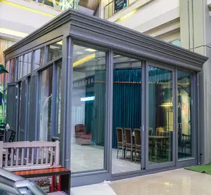 Outdoor Free Standing Double Glazed Aluminum Glass House Sunroom With Sliding Door