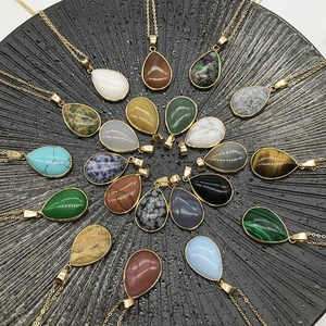 Collier pendentif en agate dorée en gros, forme goutte, marque LANGYUE, cadeau élégant et charmant - Product Image 2