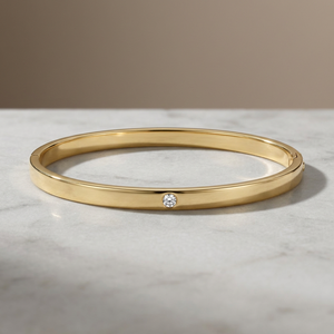 Lustrous Anti Tarnish Gold-Plated <b>Fine</b> <b>Ring</b> In 9K Gold With Round Cut Diamond Bezel Setting Unisex Everyday Wear Jewellery - Product Image 2