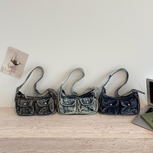 Sac bandoulière vintage en jean délavé à double <span class=keywords><strong>poche</strong></span>, style niche Ins - Product Image 3