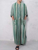 Nouvelle robe musulmane tendance, vêtements arabes modernes pour hommes, coupe ample et ajustée, manches courtes rayées, disponible en stock, Moyen-Orient.