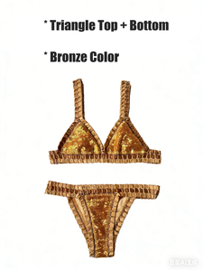 Maillot de bain bikini taille haute en sequins bronze faits main pour femme, <span class=keywords><strong>prêt</strong></span> à expédier, livraison en <span class=keywords><strong>24h</strong></span>, idéal pour l'été et la plage, sans minimum de commande. - Product Image 2