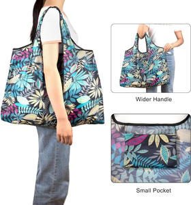 Sac de courses pliable réutilisable en polyester personnalisé, sac d'épicerie écologique, sac pliable pour les voyages - Product Image 3