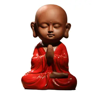 ceramic craft Pieces Traditional Cute Small little monk Religious Crafts Little Monk Figurine Ceramic Mini Buddha Statue