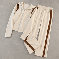Ensemble décontracté d'été pour femme : pantalon large taille haute en coton/élasthanne uni style vintage et sweat à capuche zippé