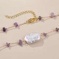 Collar de Mujer al por Mayor Personalizable, Chapado en Oro de 18K, Estilo Bohemio, con Cuentas de Amatista y Perlas de Agua Dulce, Ecológico y en Capas |
