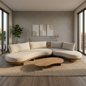 Curved Patio Lounge <b>Set</b> Low Profile 5 Seater Crescent <b>Garden</b> Sofa and Bean Shaped Floor Coffee Table - Product Image 2