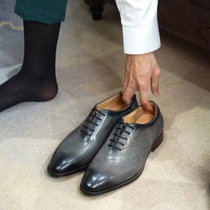 Italian-Carved Genuine Cowhide Leather British-Style <b>Pointed</b>-Toe Lace-Up Formal Oxford Shoes Breathable Cow Leather Lining - Product Image 6