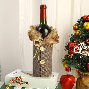 Decoraciones Navideñas Europeas y Americanas, Nuevo Juego de Vino con Santa Claus, Cuello de Lino y Lana, Lazo de Seda para Decoración Navideña del Hogar - Product Image 3