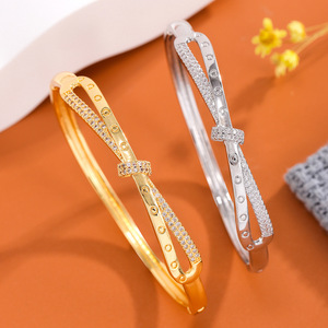 Heart Shape Micro Set Zircon <b>Bangle</b> Gold <b>Silver</b> Platinum Anniversary Jewelry Fashion <b>Bracelet</b> - Product Image 1