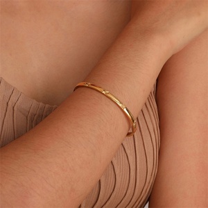 Brazalete de Zirconia Personalizado, Joyería para Mujer, Chapado en Oro, Acero Inoxidable, Brazalete de Cristal - Product Image 5