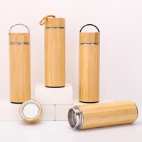 Bouteille isotherme en bambou et acier inoxydable de qualité supérieure, 500 ml, à double paroi, avec infuseur à café et thé, gourde avec poignée