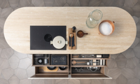 Gabinete de Cocina Moderno de Diseño Song con Puertas de Madera Contrachapada, Diseño de Panel de Madera, Uso Comercial, Garantía de 5 Años, Tamaño y Color Personalizables
