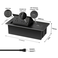 Prise de courant escamotable manuelle avec charge sans fil pour bureau, 2 prises CA, 1 port de charge USB-A, 1 port USB Type-C