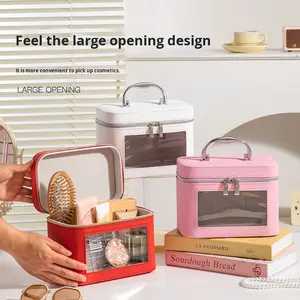 Caja de <span class=keywords><strong>maquillaje</strong></span> <span class=keywords><strong>transparente</strong></span> portátil de gran capacidad, nueva ventana, Maleta de PU con cremallera para caja de regalo de recuerdo para el hogar - Product Image 5