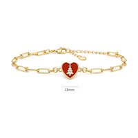 Ensemble de bijoux unisexe classique en or 18 carats personnalisé pour Noël, avec collier, boucles d'oreilles, bague et bracelet en laiton, ornés de zircon et d'émail en forme de cœur rouge et d'arbre de Noël