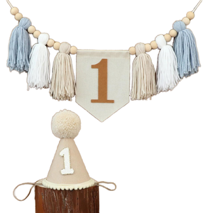 Striscione di perline in legno bohémien e <span class=keywords><strong>1</strong></span> ° cappello di <span class=keywords><strong>compleanno</strong></span> elegante decorazione per feste di <span class=keywords><strong>compleanno</strong></span> - Product Image 1