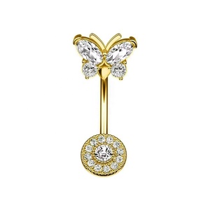 Anneaux de nombril pendulants 14G en acier inoxydable doré, bijoux de <span class=keywords><strong>piercing</strong></span> de nombril, papillon en zircon cubique, piercings corporels de mariage pour femmes - Product Image 5