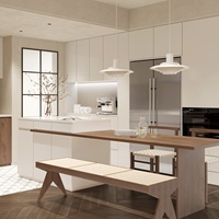 Meubles de cuisine modernes de luxe sur mesure en bois massif avec crédence en marbre, ensemble de cuisine noir étanche et îlot