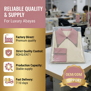 Abaya musulmane pour femmes avec col contrastant, longueur intégrale, ornée de strass, marque privée - Product Image 6