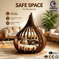 Lit pour chat portable en bois moderne avec housse amovible, maison de luxe pour animaux de compagnie, coussin moelleux, design nordique, mobilier d'intérieur pour chat, carton de rangement pour le sommeil